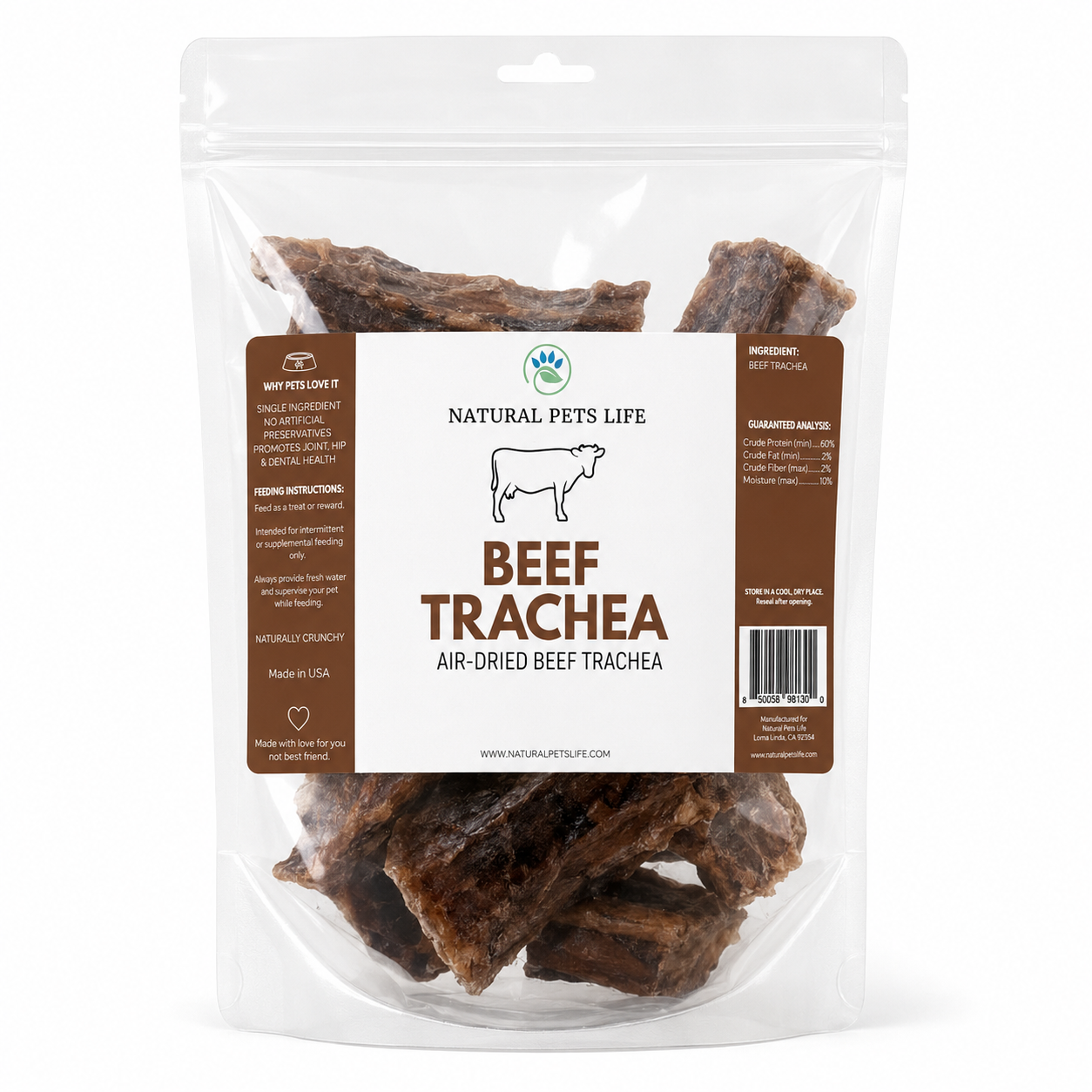 Natural Pets Life Air-Dried Beef Trachea for Dogs | Single Ingredient Natural Dog Chews