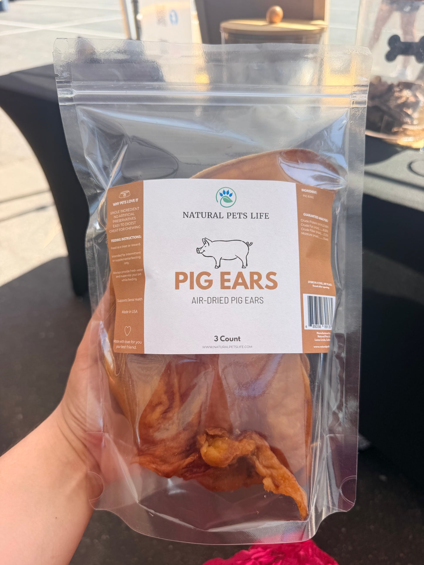 Natural Pets Life Air-Dried Pig Ears for Dogs | Single Ingredient Natural Dog Chews | 3 Count